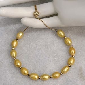 Freshwater Golden Cultured Pearl 14K YG Sterling Silver BOLO Bracelet